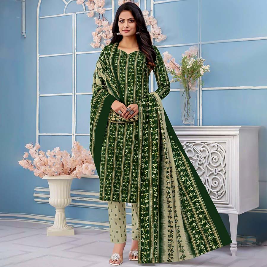 Green Pure Cotton Printed Salwar Kameez