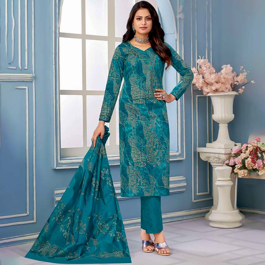 Blue Pure Cotton Printed Salwar Kameez