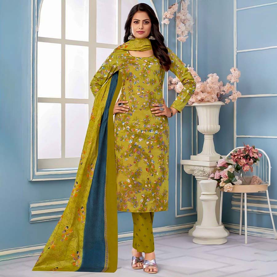 Yellow Pure Cotton Printed Salwar Kameez