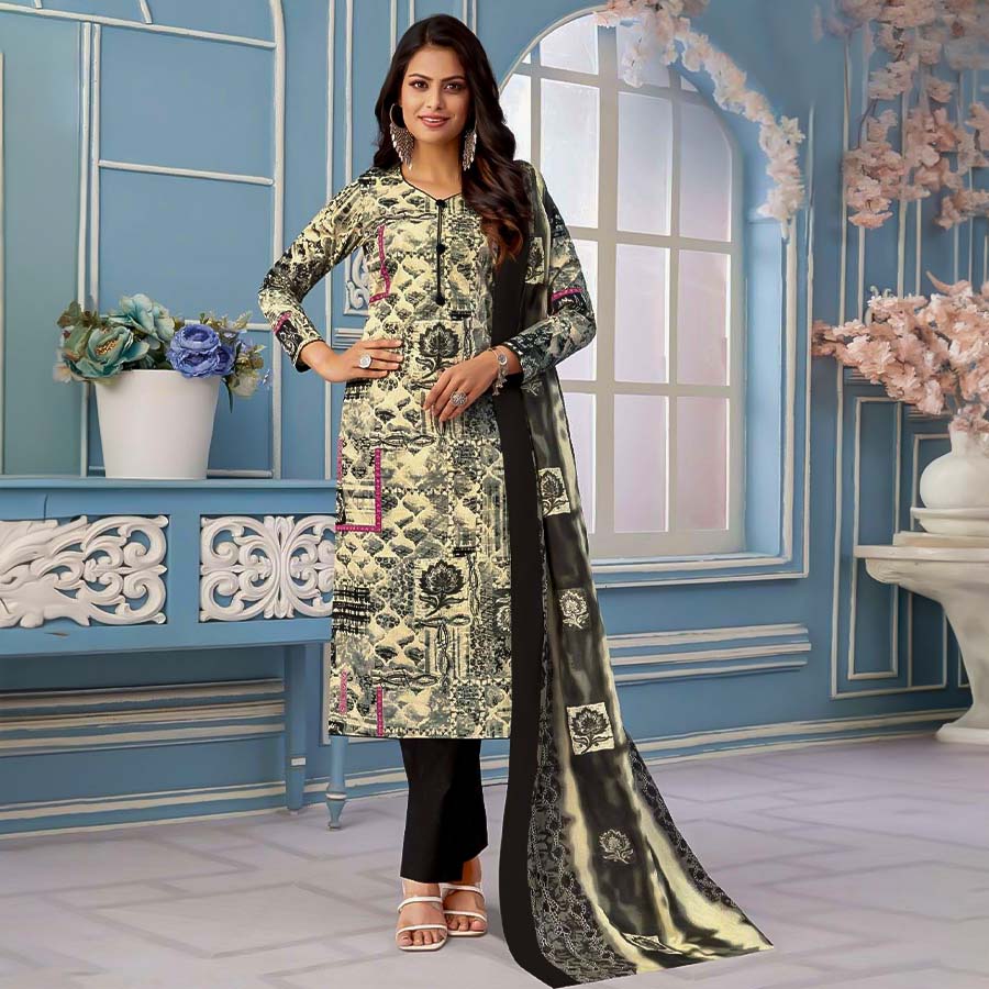 White Pure Cotton Printed Salwar Kameez