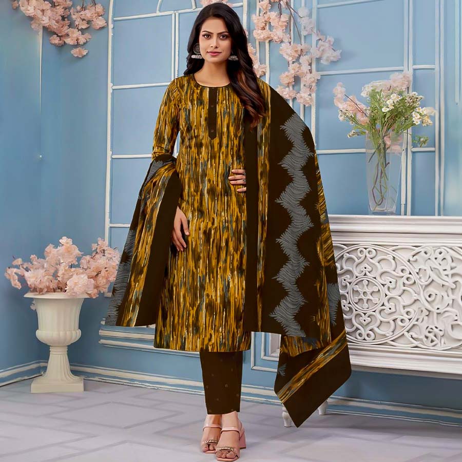 Yellow Pure Cotton Printed Salwar Kameez