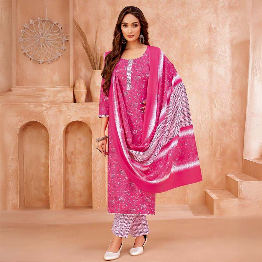 Pink  Cotton Casual Wear Salwar Kameez