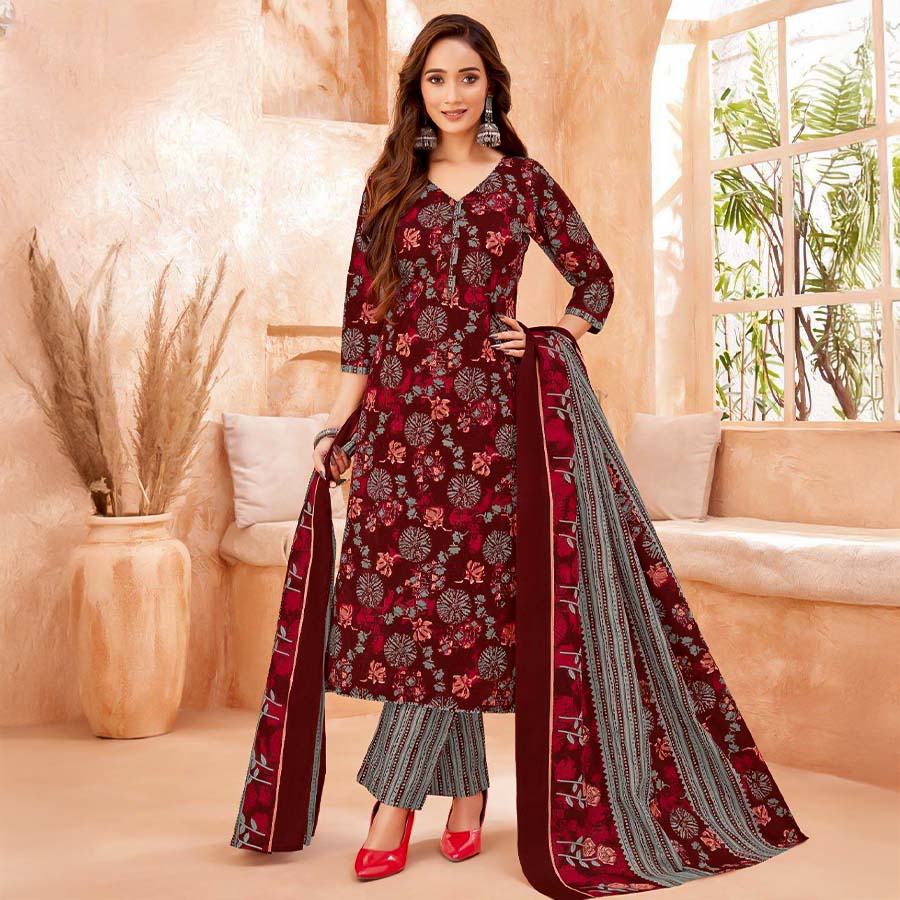 Brown  Cotton Casual Wear Salwar Kameez