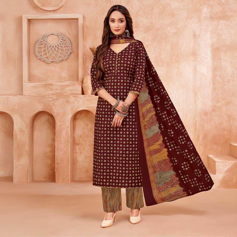 Brown  Cotton Casual Wear Salwar Kameez