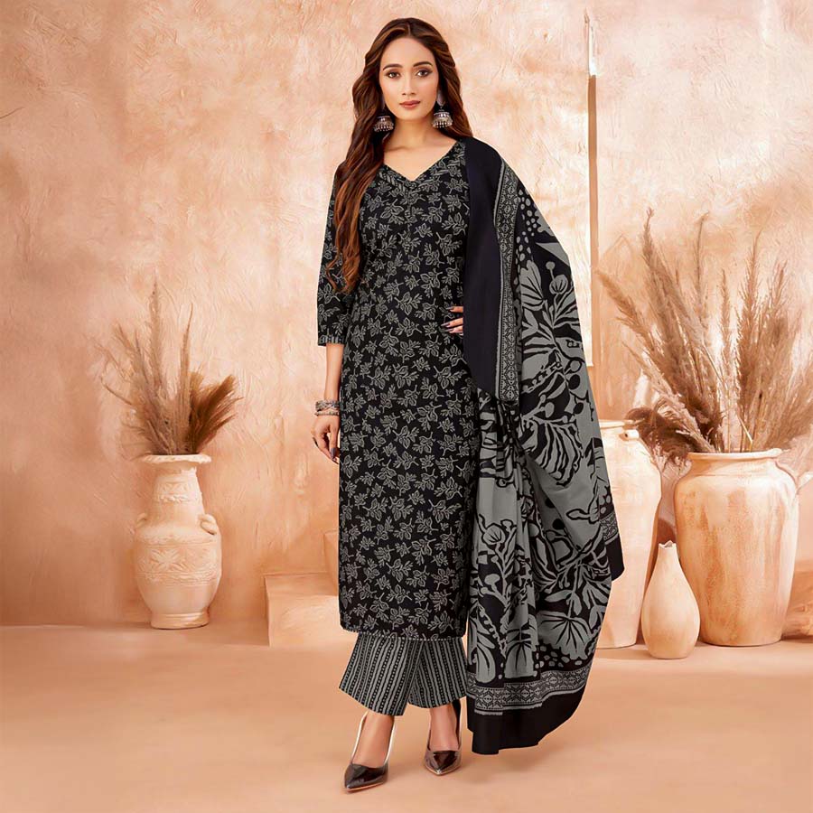 Black  Cotton Casual Wear Salwar Kameez