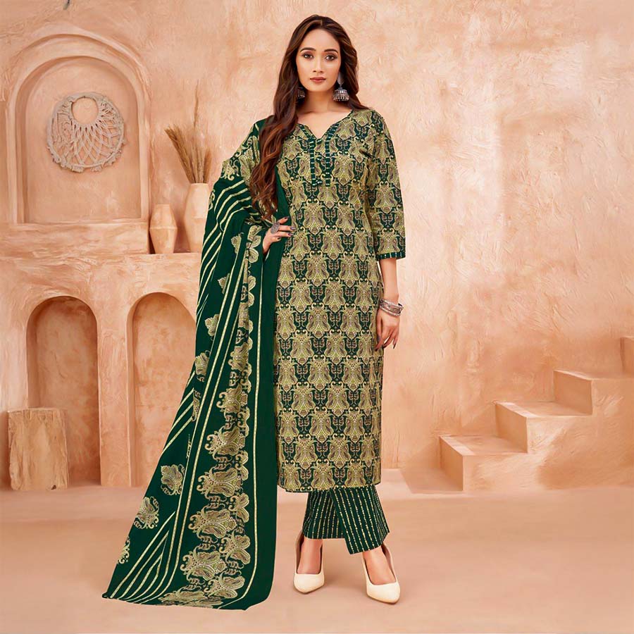 Green  Cotton Casual Wear Salwar Kameez