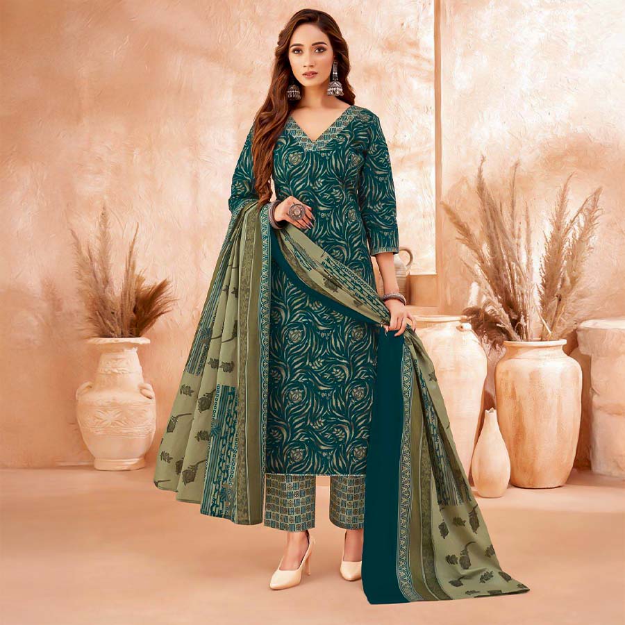 Green  Cotton Casual Wear Salwar Kameez