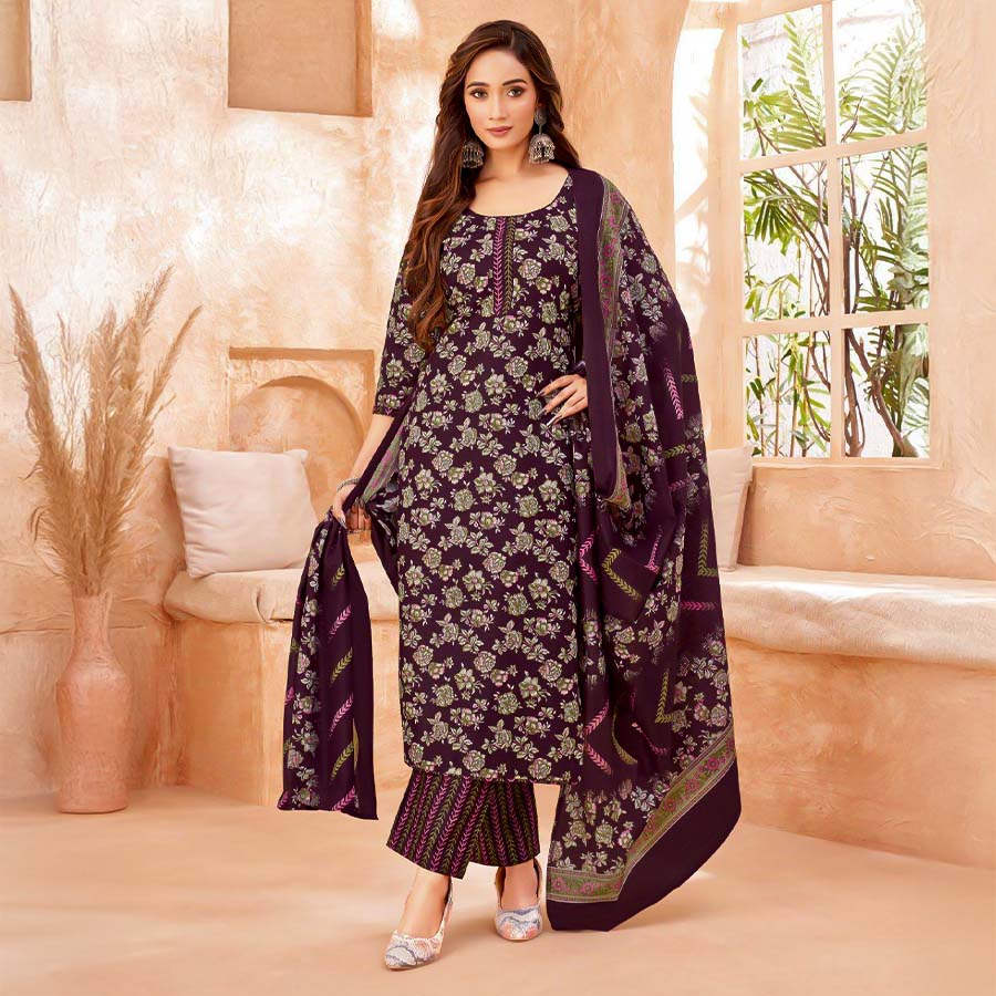 Violet Cotton Casual Wear Salwar Kameez