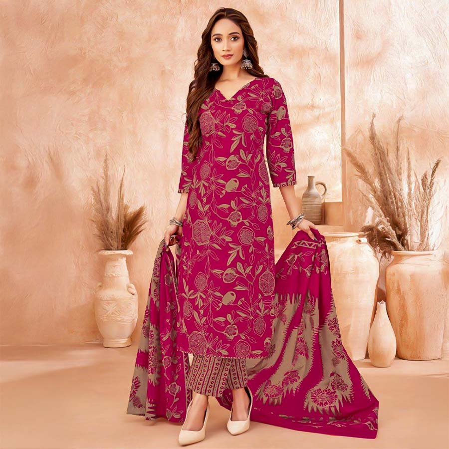 Pink  Cotton Casual Wear Salwar Kameez