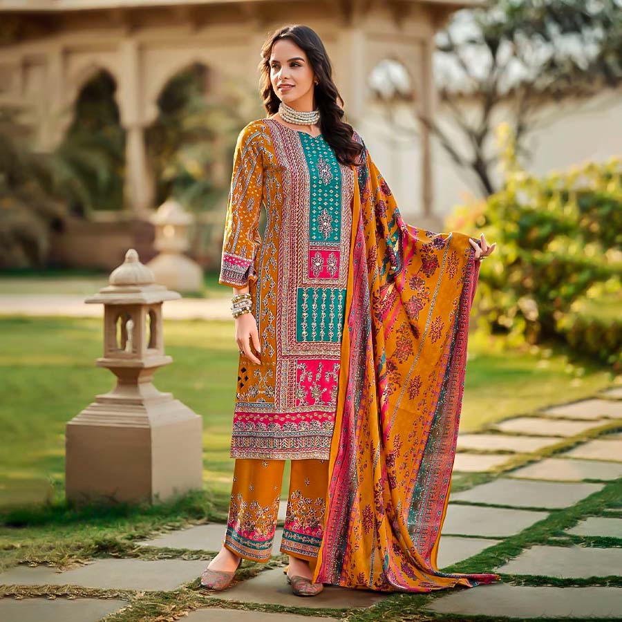 Orange  Viscose Rayon Printed Salwar Kameez