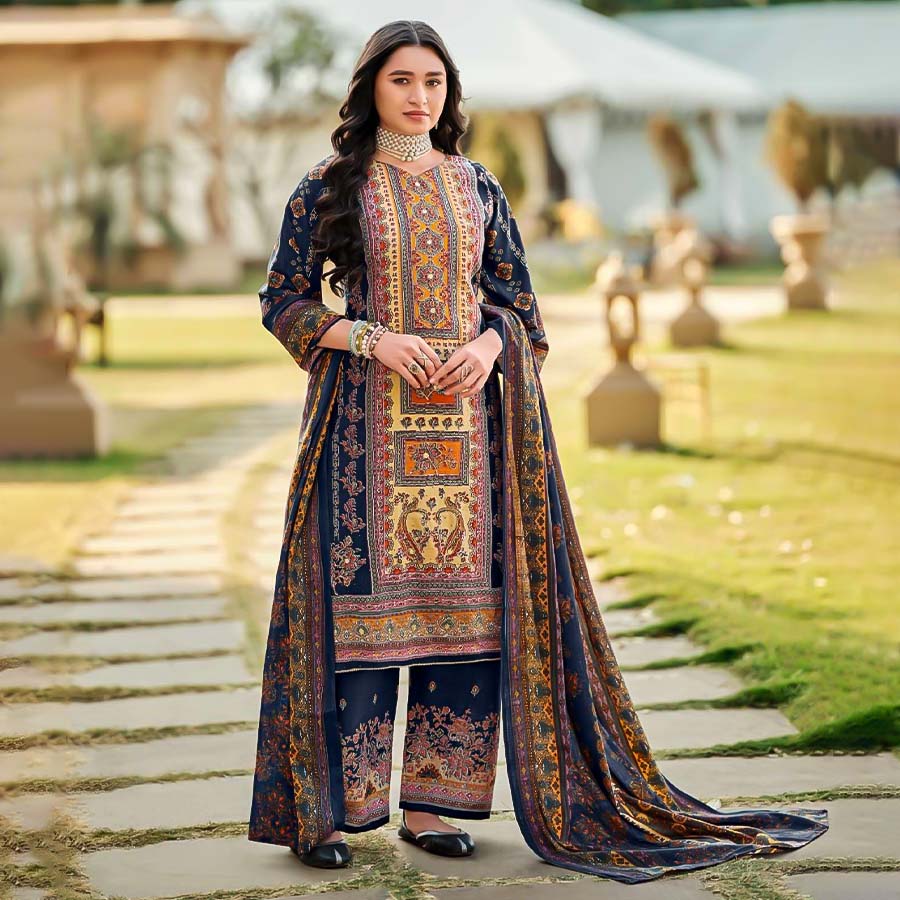 Blue Viscose Rayon Printed Salwar Kameez