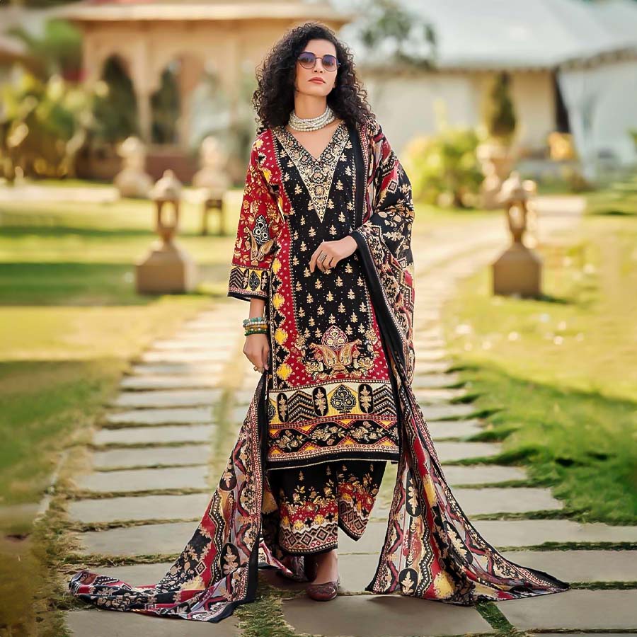 Black  Viscose Rayon Printed Salwar Kameez