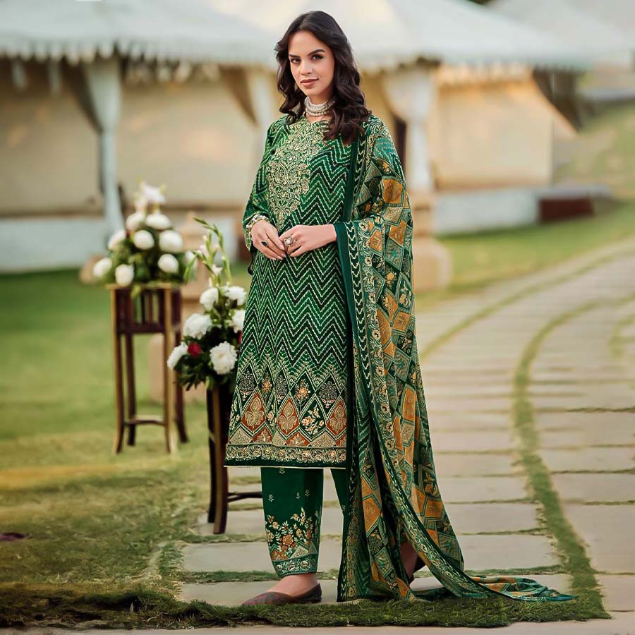 Green Viscose Rayon Printed Salwar Kameez