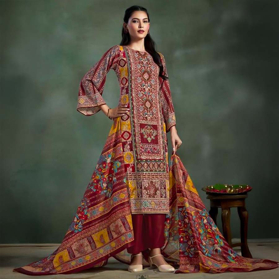 Red  Mix Cotton Printed Salwar Kameez