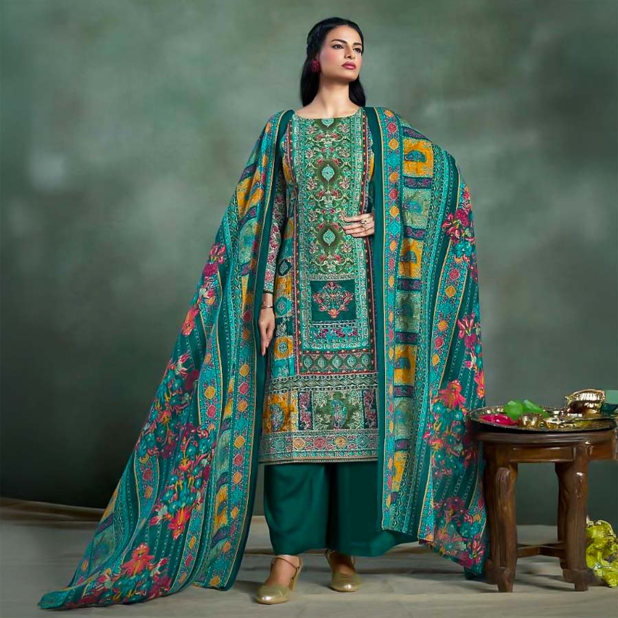 Green  Mix Cotton Printed Salwar Kameez