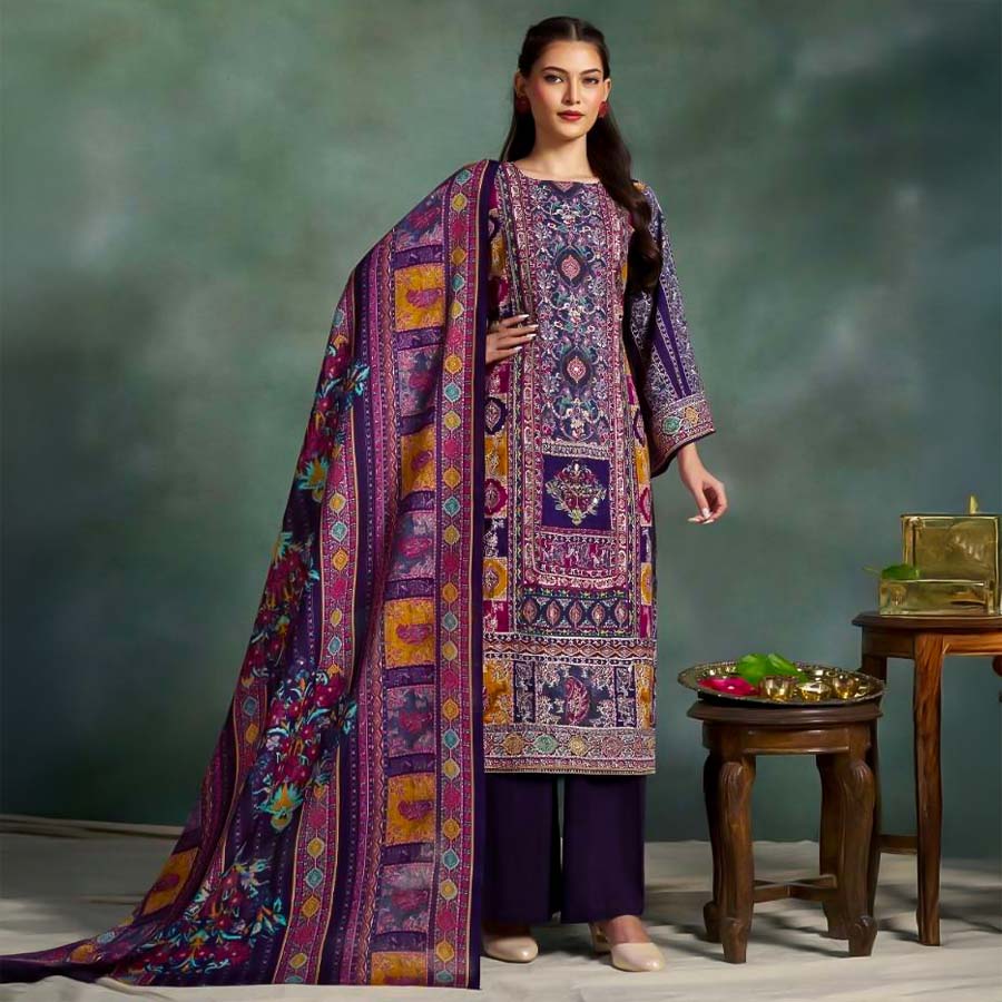 Violet Mix Cotton Printed Salwar Kameez
