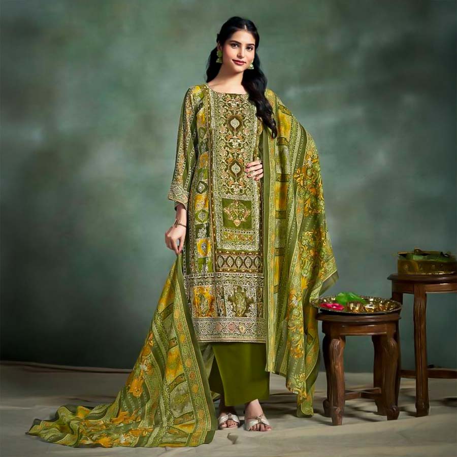 Green  Mix Cotton Printed Salwar Kameez