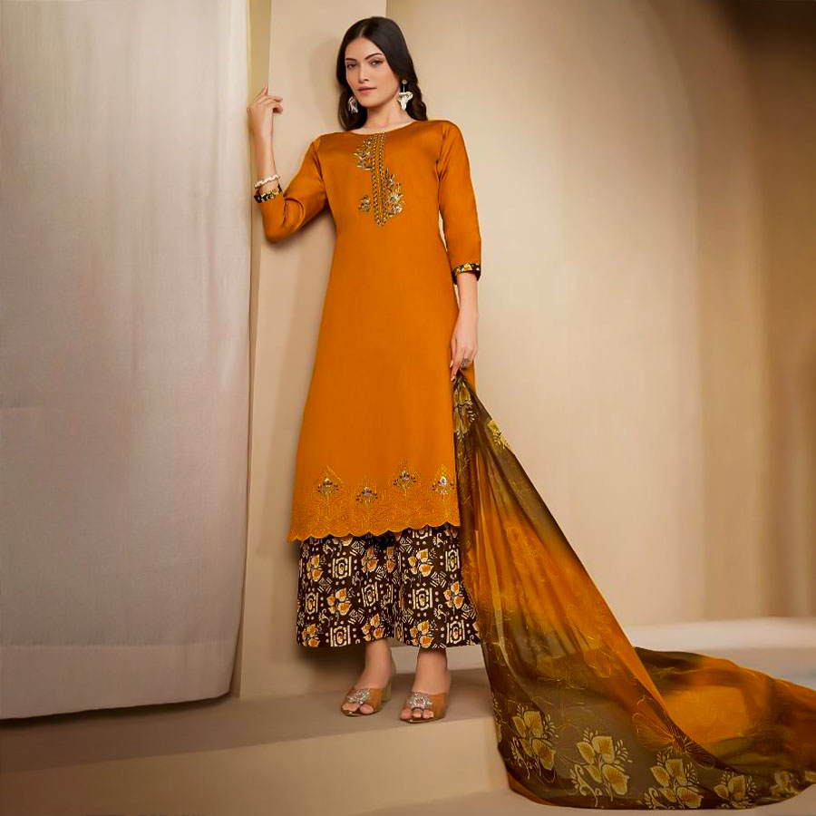 Orange Pure Zam Casual Wear Salwar Kameez