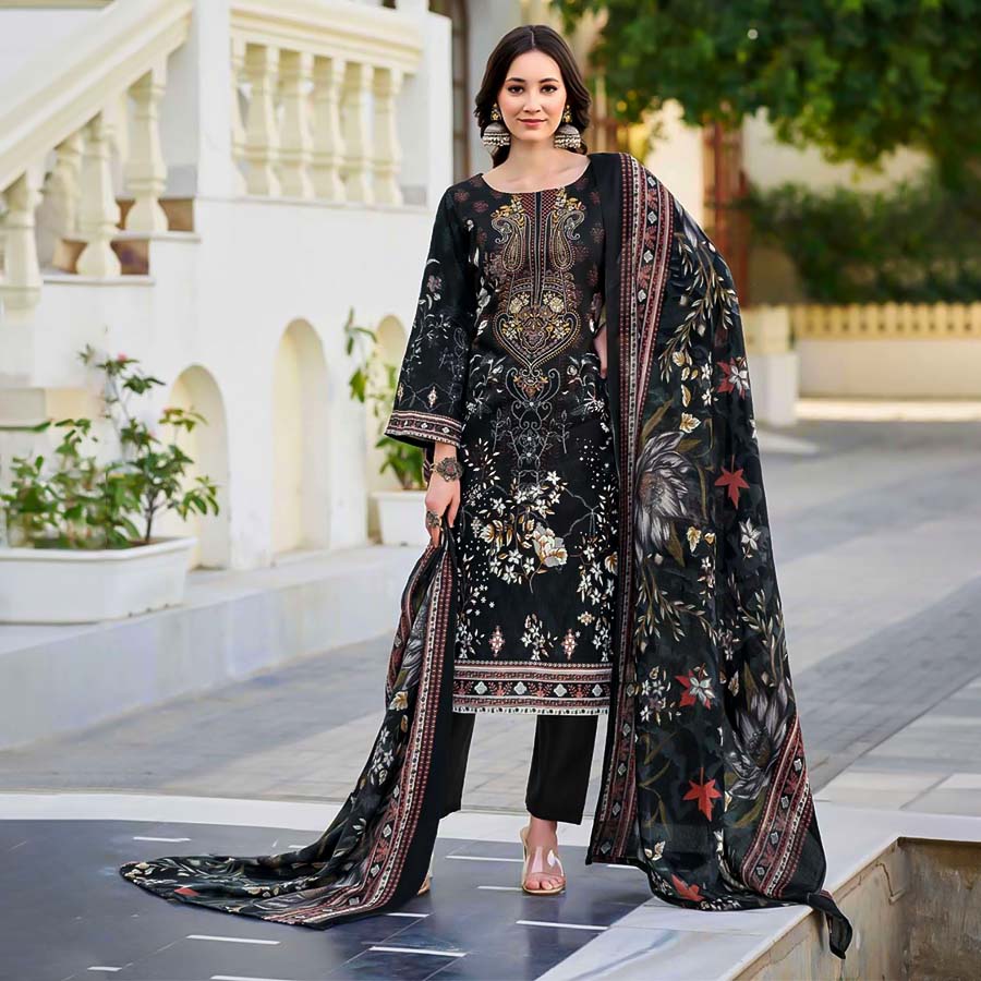Black Cotton Casual Wear Salwar Kameez