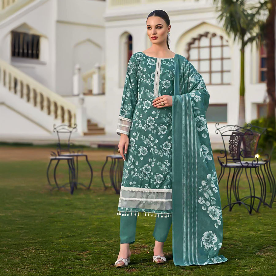 Green  Cotton Casual Wear Salwar Kameez