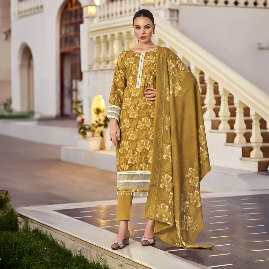 Yellow Cotton Casual Wear Salwar Kameez