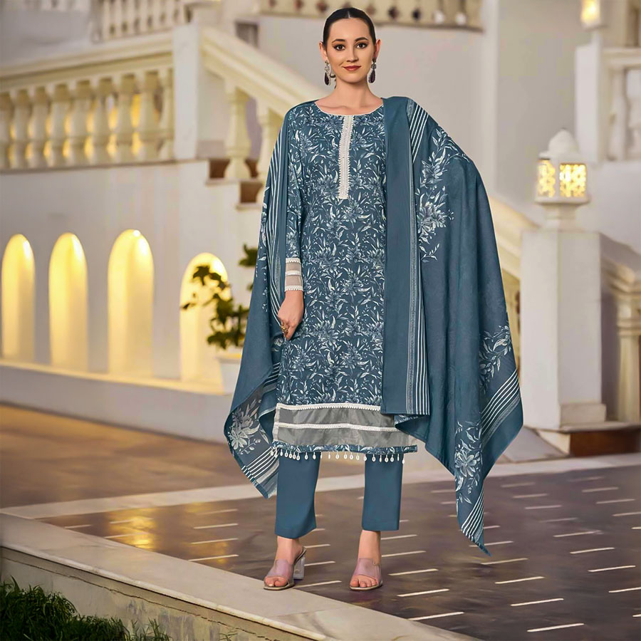 Blue Cotton Casual Wear Salwar Kameez