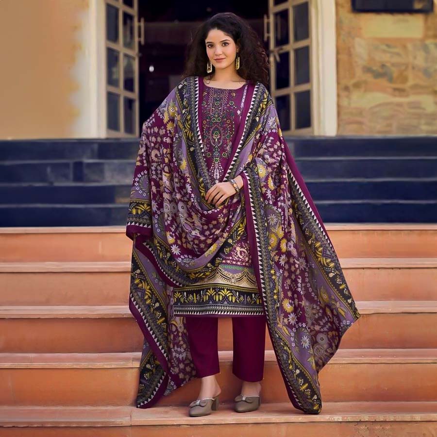 Violet Cotton Casual Wear Salwar Kameez
