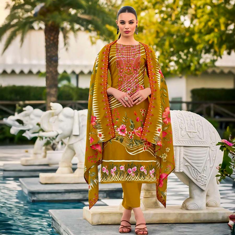 Yellow Cotton Casual Wear Salwar Kameez