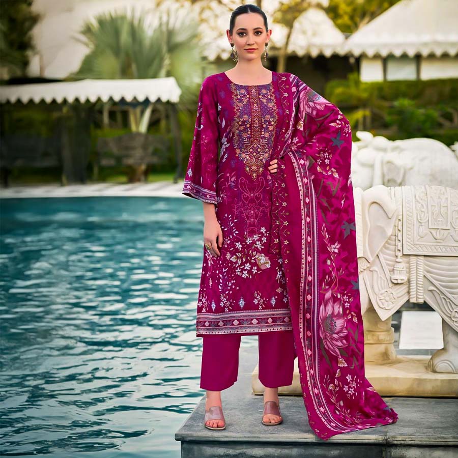 Magenta Cotton Casual Wear Salwar Kameez