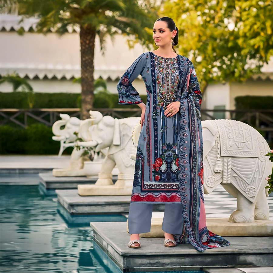 Grey Cotton Casual Wear Salwar Kameez