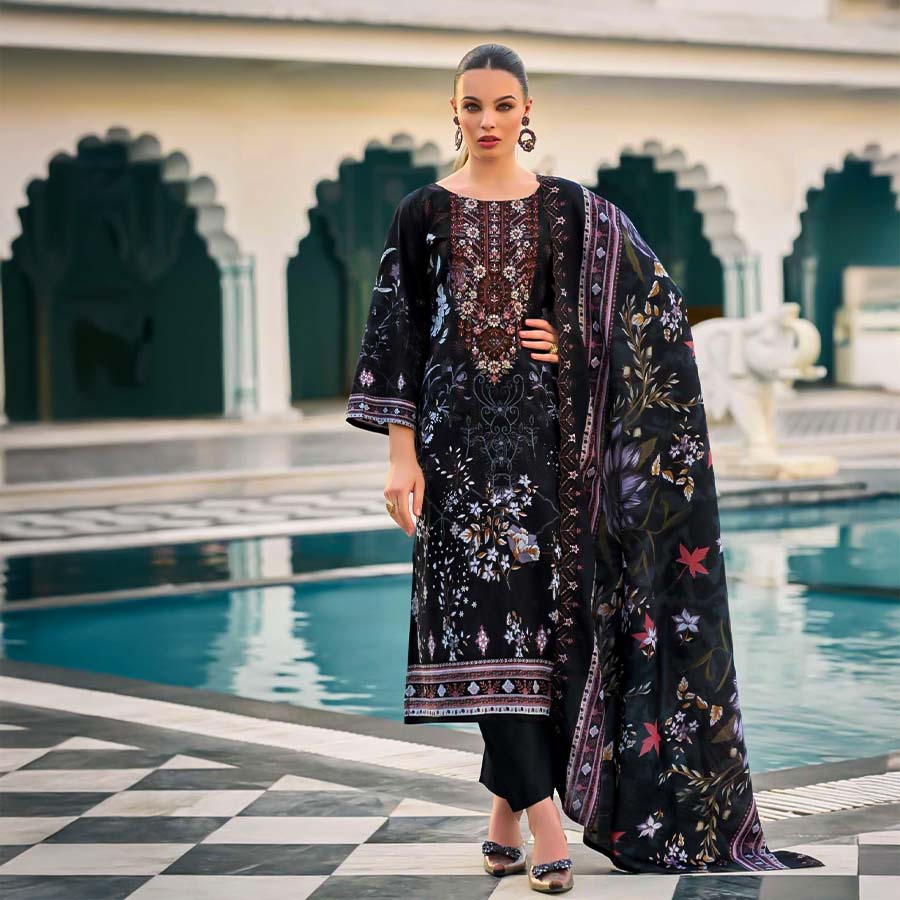 Black Cotton Casual Wear Salwar Kameez