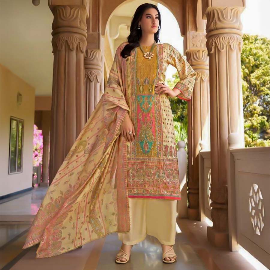 Yellow  Modal Viscose Muslin Printed Salwar Kameez