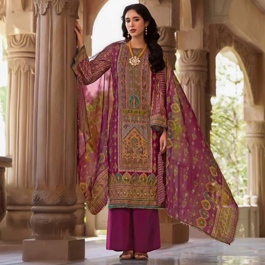 Magenta  Modal Viscose Muslin Printed Salwar Kameez