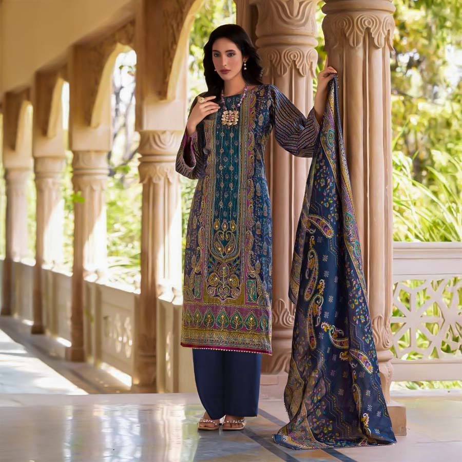 Blue Modal Viscose Muslin Printed Salwar Kameez