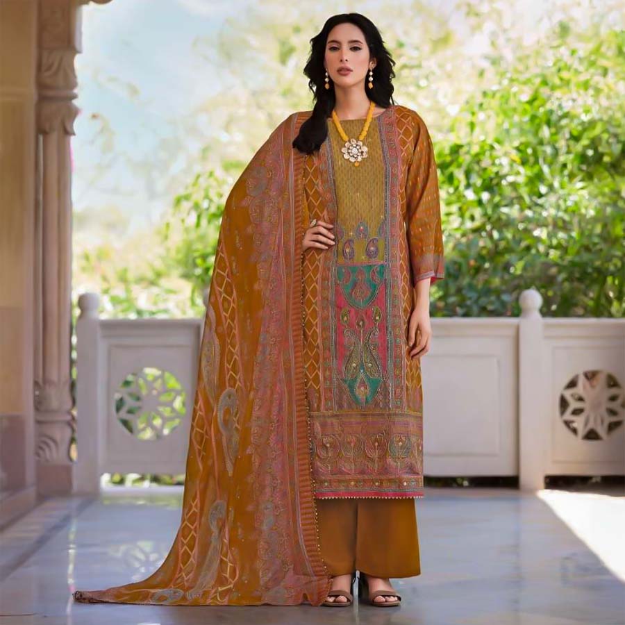 Yellow  Modal Viscose Muslin Printed Salwar Kameez