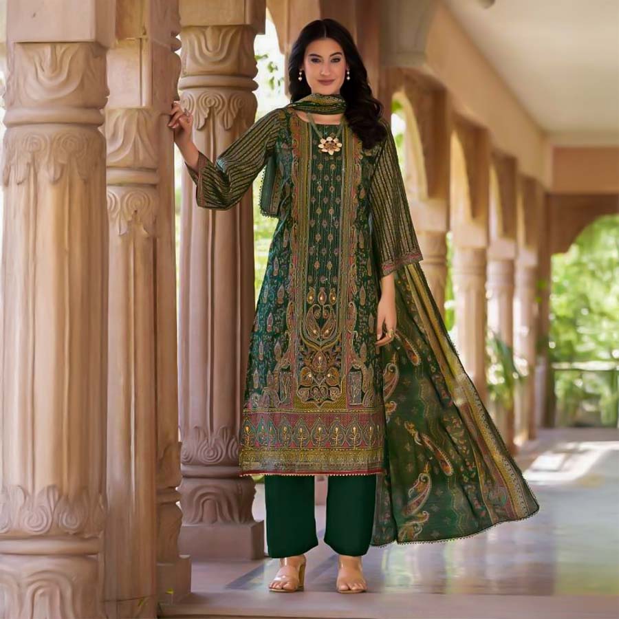 Green  Modal Viscose Muslin Printed Salwar Kameez