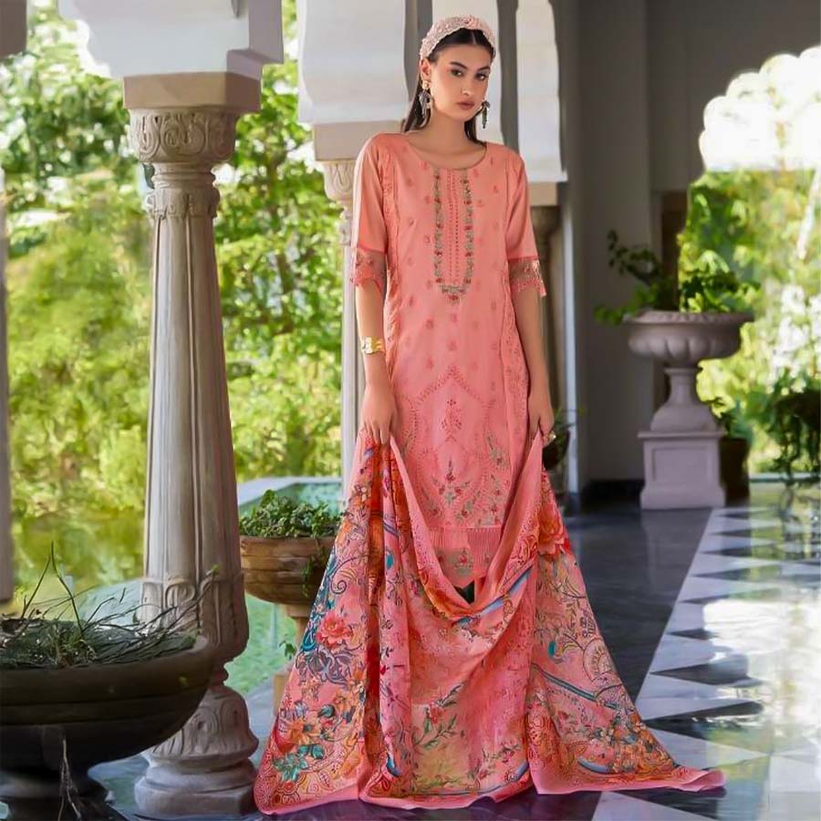Orange  Cotton Lawn Casual Wear Salwar Kameez