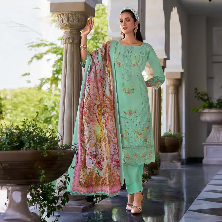 Cyan Cotton Lawn Casual Wear Salwar Kameez