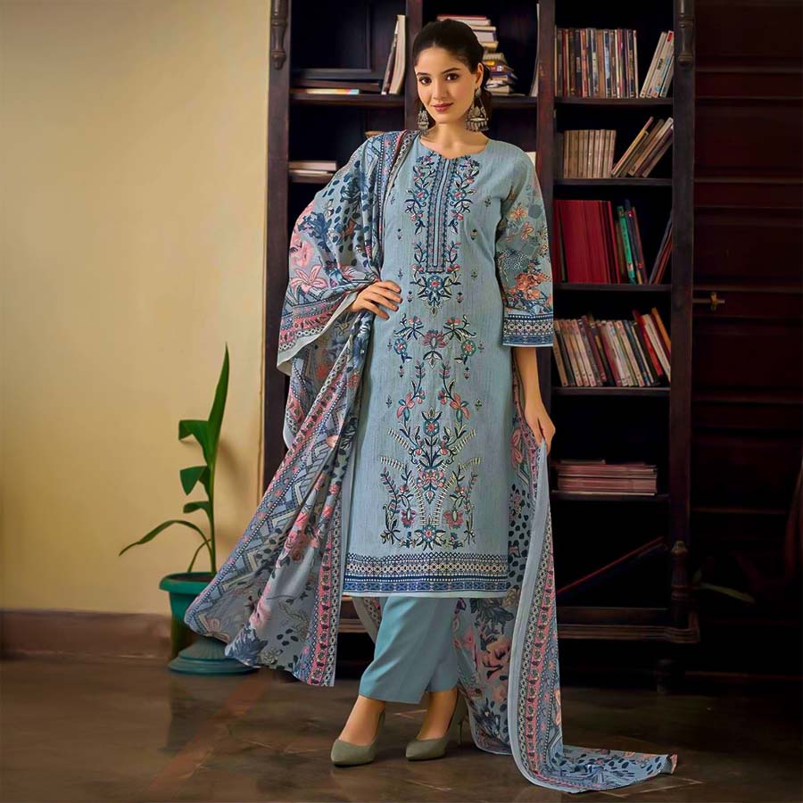 Blue  Cotton Casual Wear Salwar Kameez