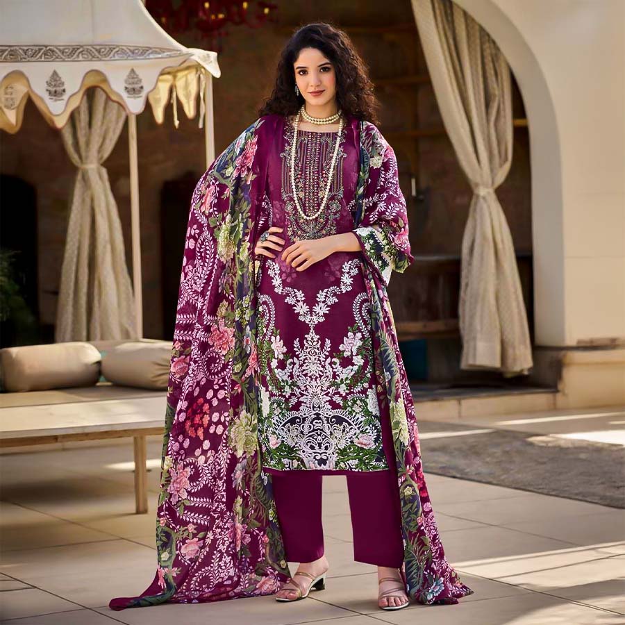 Violet Cotton Casual Wear Salwar Kameez