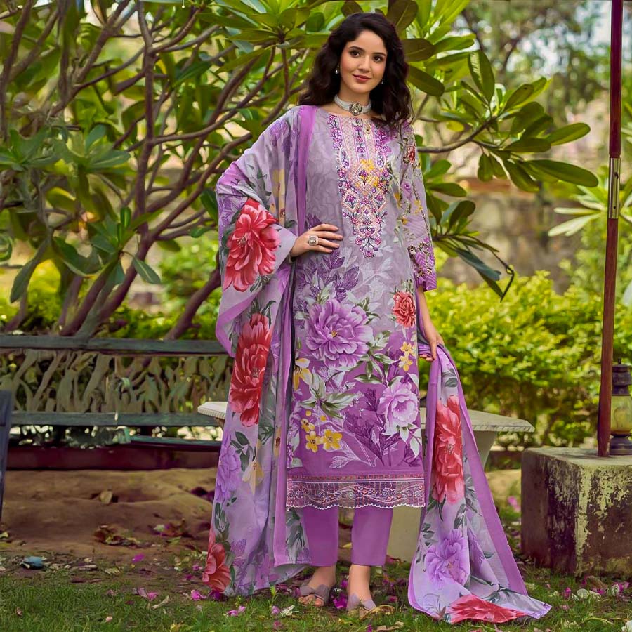 Purple Cotton Casual Wear Salwar Kameez