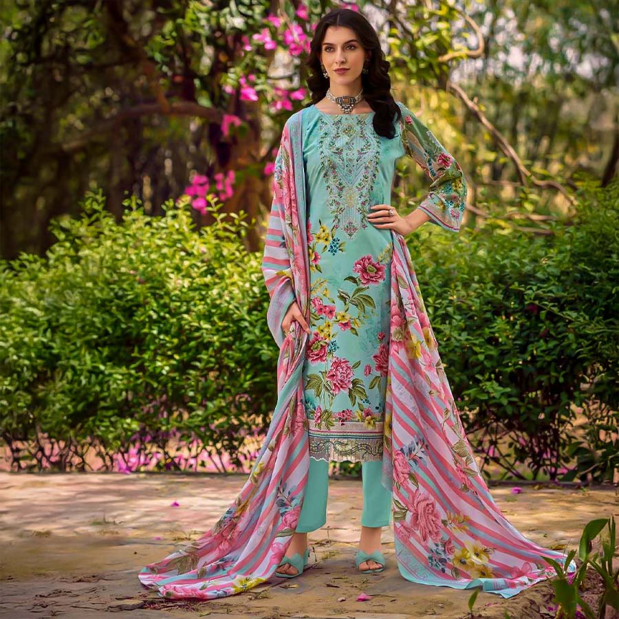 Cyan  Cotton Casual Wear Salwar Kameez