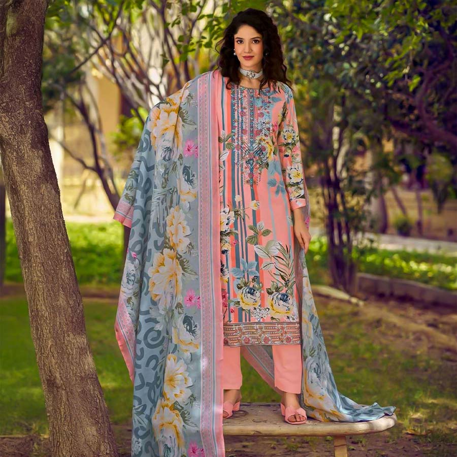 Salmon Cotton Casual Wear Salwar Kameez