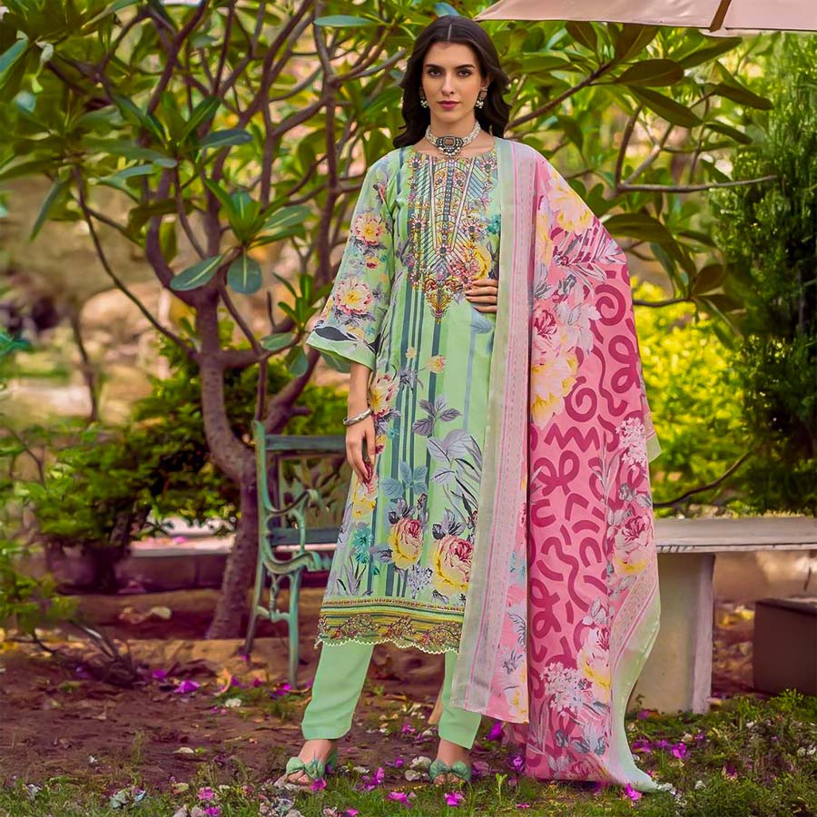 Green  Cotton Casual Wear Salwar Kameez
