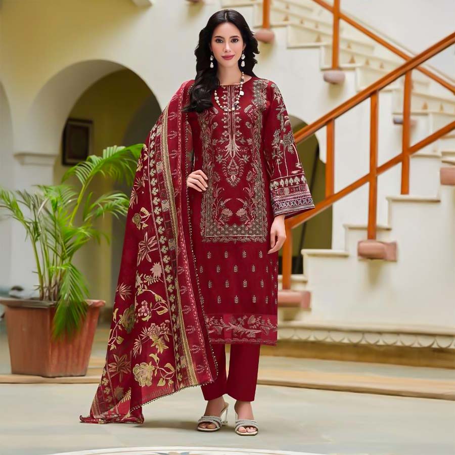 Red  Cotton Casual Wear Salwar Kameez