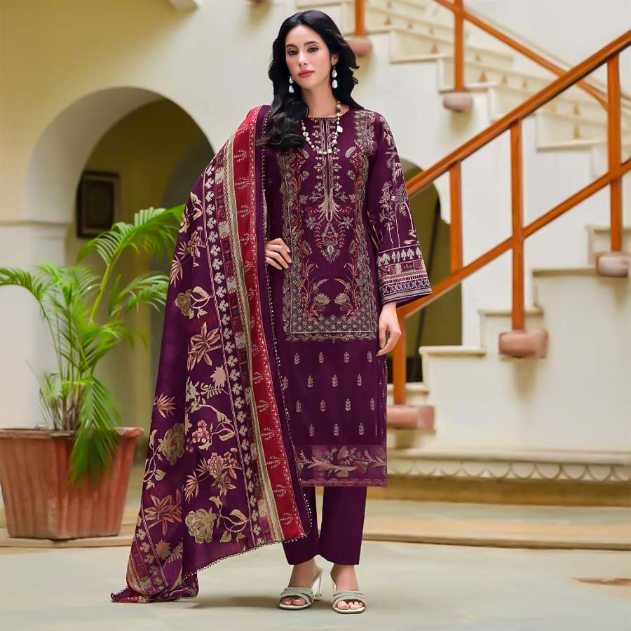 Violet Cotton Casual Wear Salwar Kameez
