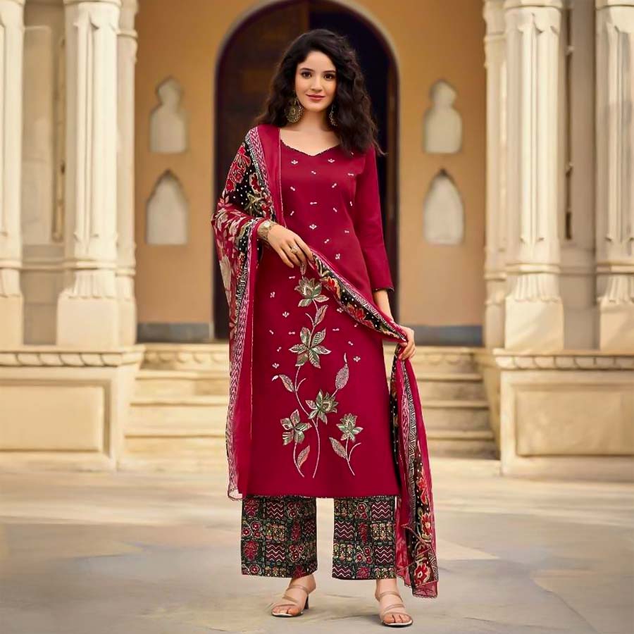 Red Jam Casual Wear Salwar Kameez