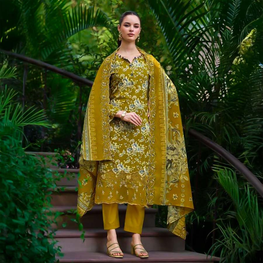 Yellow  Cotton  Casual Wear Salwar Kameez