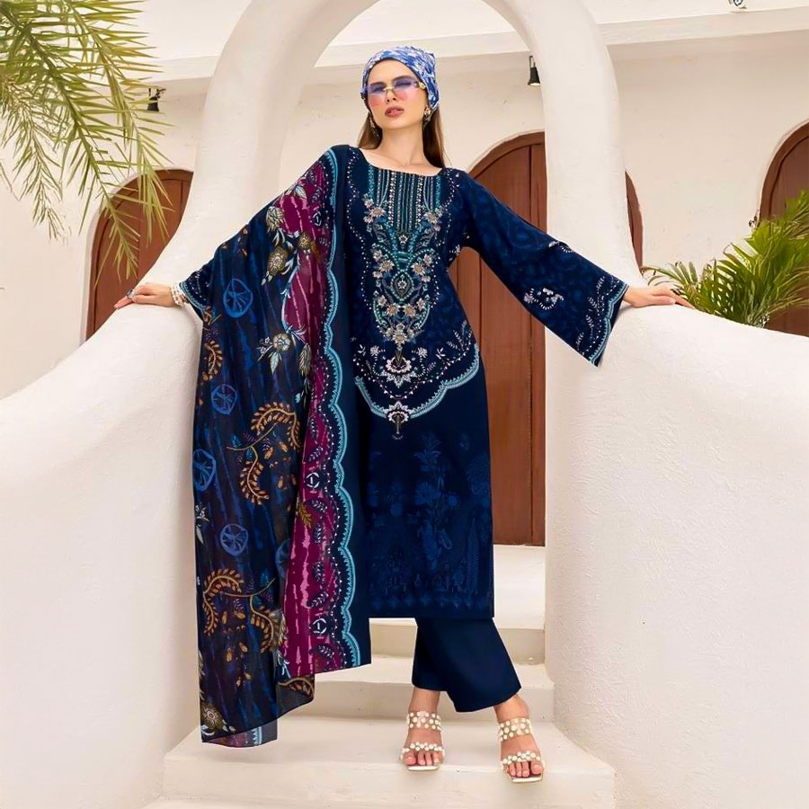 Blue  Viscose Rayon Casual Wear Salwar Kameez