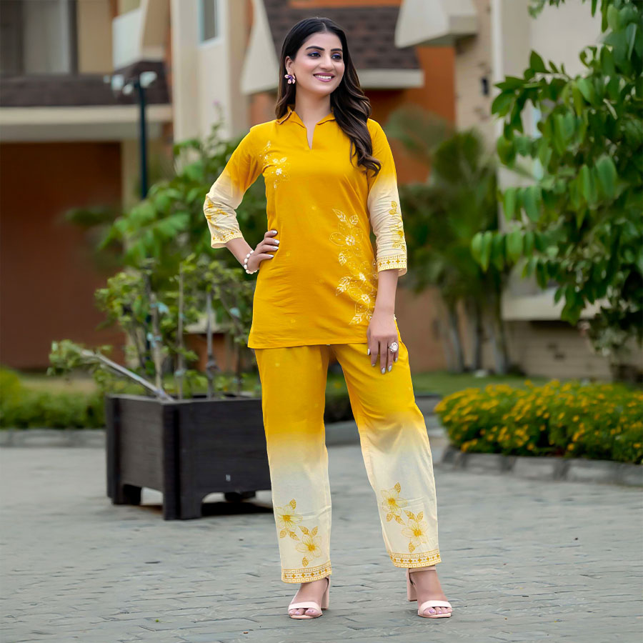 Yellow  Cottom Casual Wear Kurti